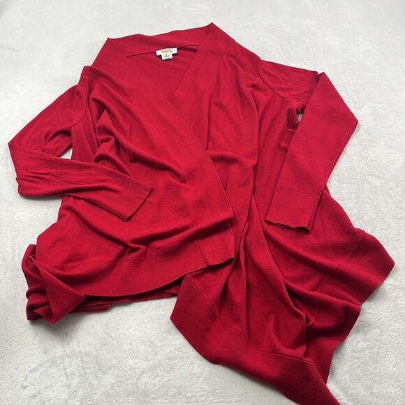 Talbots S Silk, Cotton, Cashmere Red Long Sleeve Open Long Line Cardigan Sweater - Picture 1 of 11